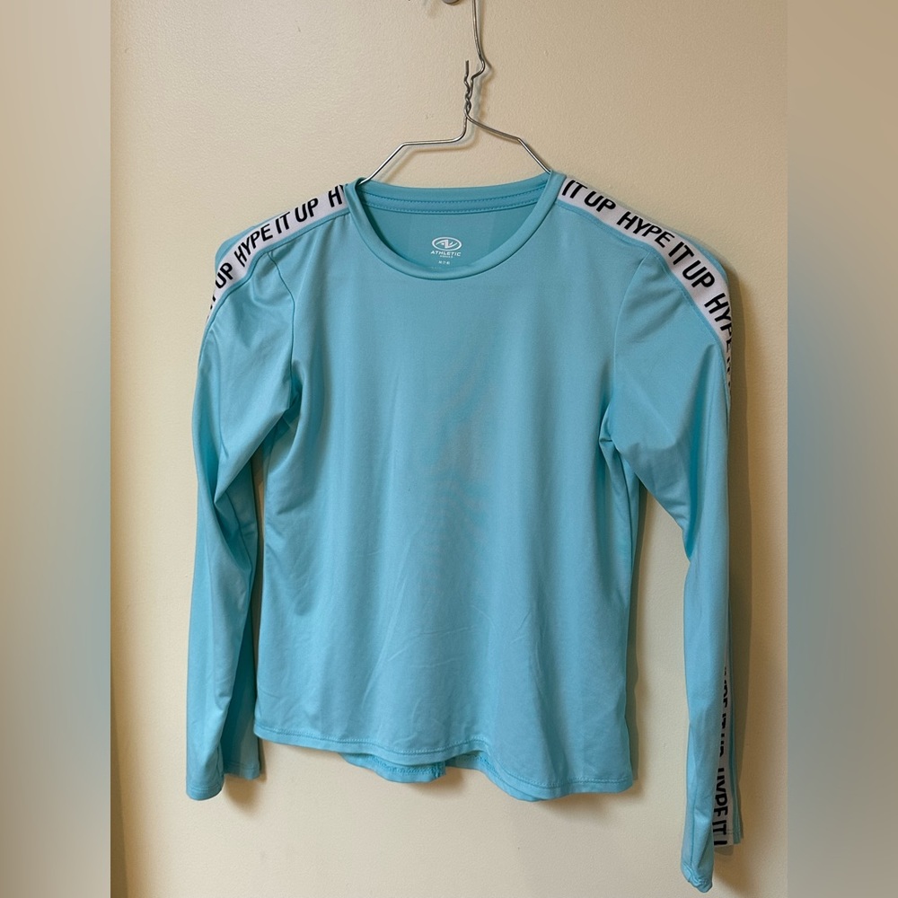 Athletic Works Girls Long Sleeve Athletic Top Blue Arm 'Hype It Up' Logo
